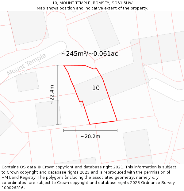 10, MOUNT TEMPLE, ROMSEY, SO51 5UW: Plot and title map