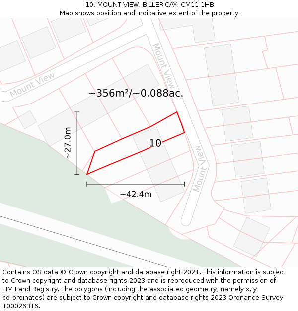 10, MOUNT VIEW, BILLERICAY, CM11 1HB: Plot and title map