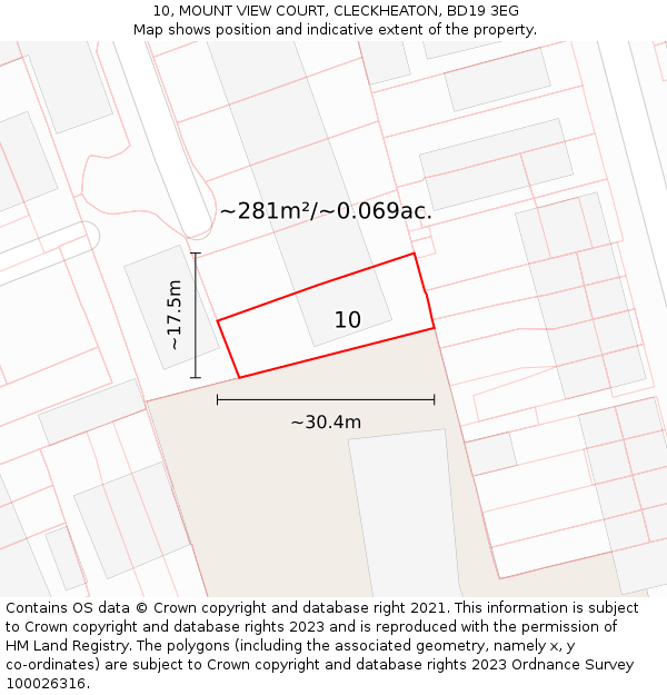 10, MOUNT VIEW COURT, CLECKHEATON, BD19 3EG: Plot and title map