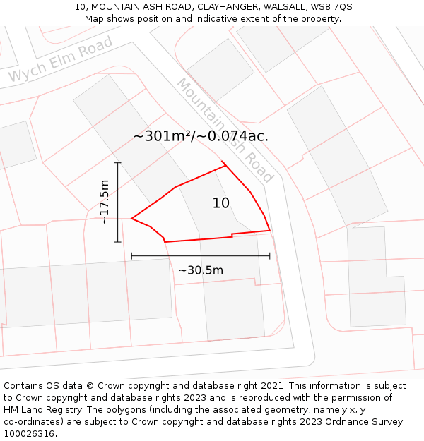 10, MOUNTAIN ASH ROAD, CLAYHANGER, WALSALL, WS8 7QS: Plot and title map