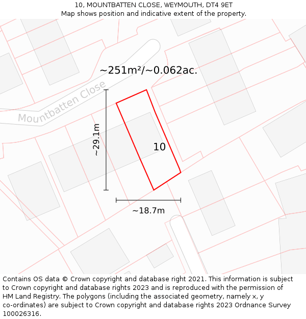 10, MOUNTBATTEN CLOSE, WEYMOUTH, DT4 9ET: Plot and title map