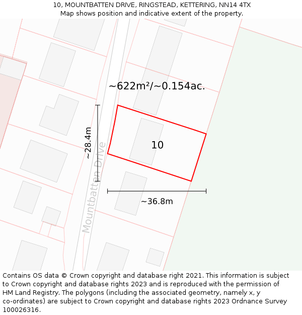 10, MOUNTBATTEN DRIVE, RINGSTEAD, KETTERING, NN14 4TX: Plot and title map