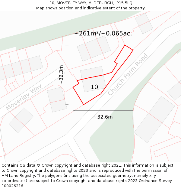 10, MOVERLEY WAY, ALDEBURGH, IP15 5LQ: Plot and title map
