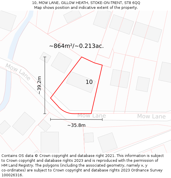 10, MOW LANE, GILLOW HEATH, STOKE-ON-TRENT, ST8 6QQ: Plot and title map