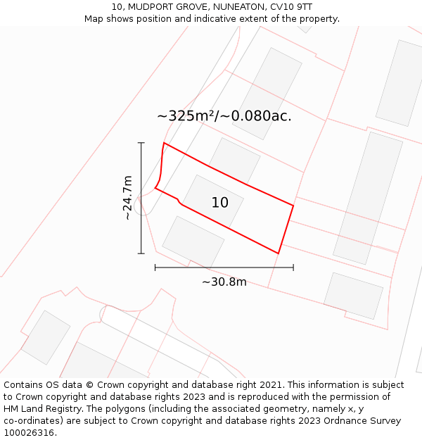 10, MUDPORT GROVE, NUNEATON, CV10 9TT: Plot and title map