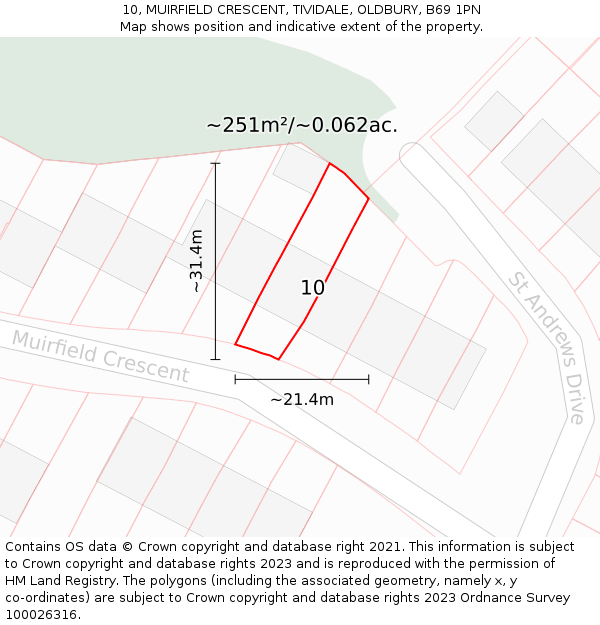 10, MUIRFIELD CRESCENT, TIVIDALE, OLDBURY, B69 1PN: Plot and title map