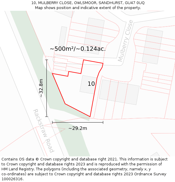 10, MULBERRY CLOSE, OWLSMOOR, SANDHURST, GU47 0UQ: Plot and title map