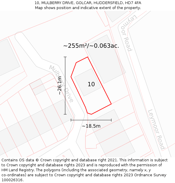 10, MULBERRY DRIVE, GOLCAR, HUDDERSFIELD, HD7 4FA: Plot and title map