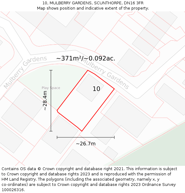 10, MULBERRY GARDENS, SCUNTHORPE, DN16 3FR: Plot and title map
