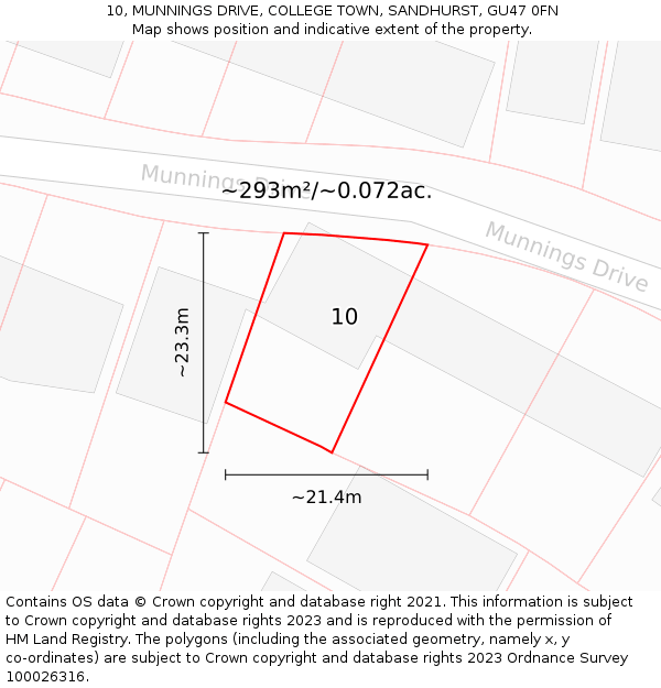 10, MUNNINGS DRIVE, COLLEGE TOWN, SANDHURST, GU47 0FN: Plot and title map