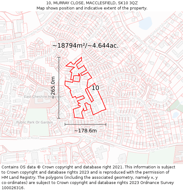 10, MURRAY CLOSE, MACCLESFIELD, SK10 3QZ: Plot and title map