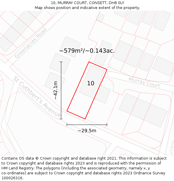 10, MURRAY COURT, CONSETT, DH8 0LY: Plot and title map