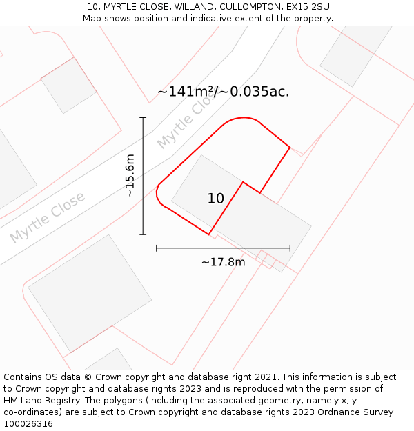 10, MYRTLE CLOSE, WILLAND, CULLOMPTON, EX15 2SU: Plot and title map