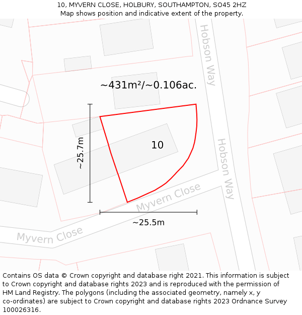 10, MYVERN CLOSE, HOLBURY, SOUTHAMPTON, SO45 2HZ: Plot and title map