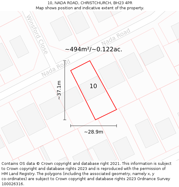 10, NADA ROAD, CHRISTCHURCH, BH23 4PR: Plot and title map
