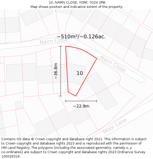 10, NAIRN CLOSE, YORK, YO24 2RB: Plot and title map