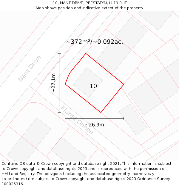 10, NANT DRIVE, PRESTATYN, LL19 9HT: Plot and title map