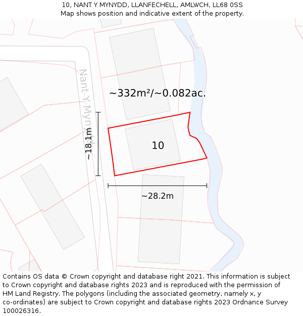 10, NANT Y MYNYDD, LLANFECHELL, AMLWCH, LL68 0SS: Plot and title map