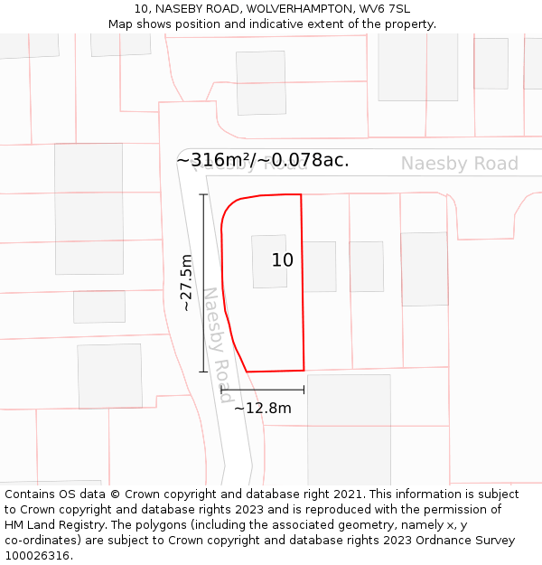 10, NASEBY ROAD, WOLVERHAMPTON, WV6 7SL: Plot and title map