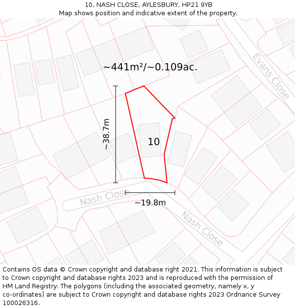 10, NASH CLOSE, AYLESBURY, HP21 9YB: Plot and title map