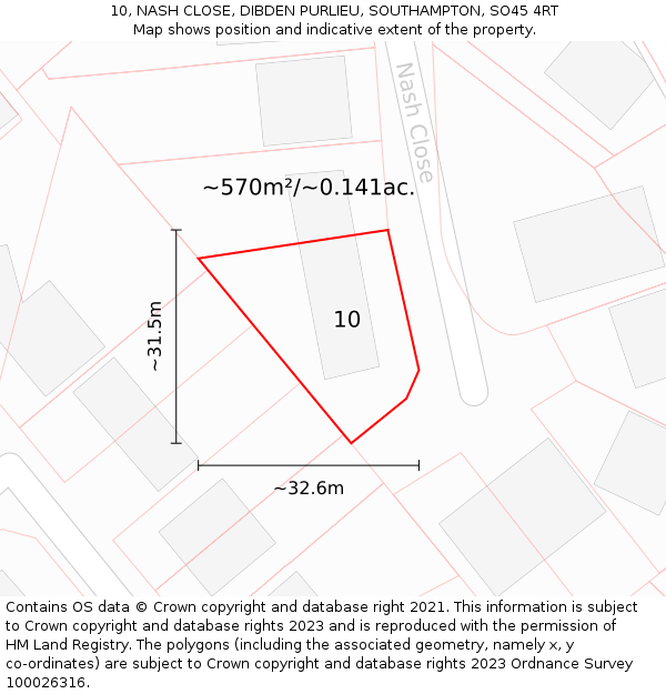 10, NASH CLOSE, DIBDEN PURLIEU, SOUTHAMPTON, SO45 4RT: Plot and title map