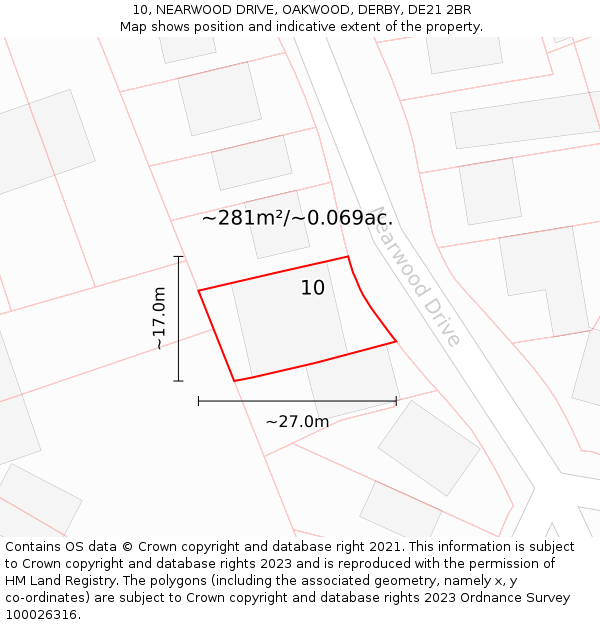 10, NEARWOOD DRIVE, OAKWOOD, DERBY, DE21 2BR: Plot and title map
