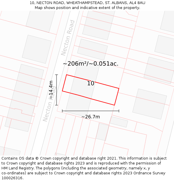 10, NECTON ROAD, WHEATHAMPSTEAD, ST. ALBANS, AL4 8AU: Plot and title map