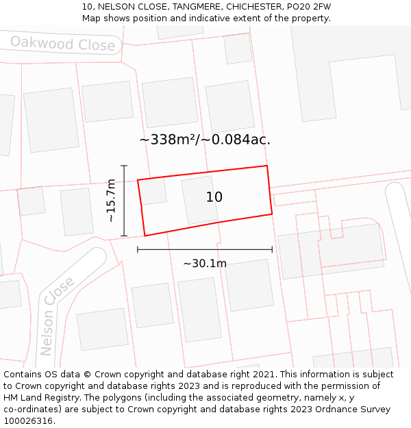10, NELSON CLOSE, TANGMERE, CHICHESTER, PO20 2FW: Plot and title map