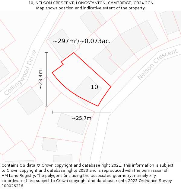 10, NELSON CRESCENT, LONGSTANTON, CAMBRIDGE, CB24 3GN: Plot and title map