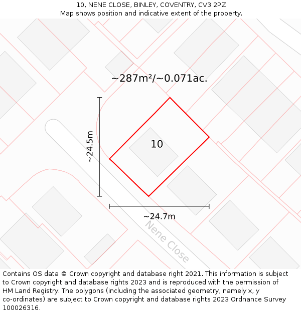 10, NENE CLOSE, BINLEY, COVENTRY, CV3 2PZ: Plot and title map