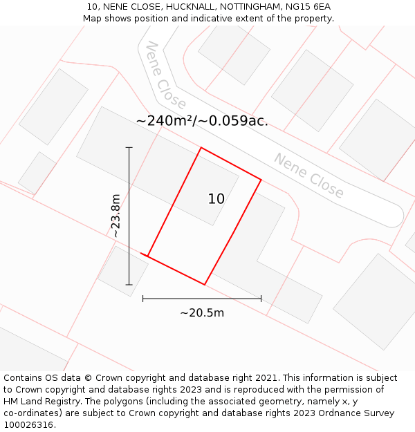 10, NENE CLOSE, HUCKNALL, NOTTINGHAM, NG15 6EA: Plot and title map