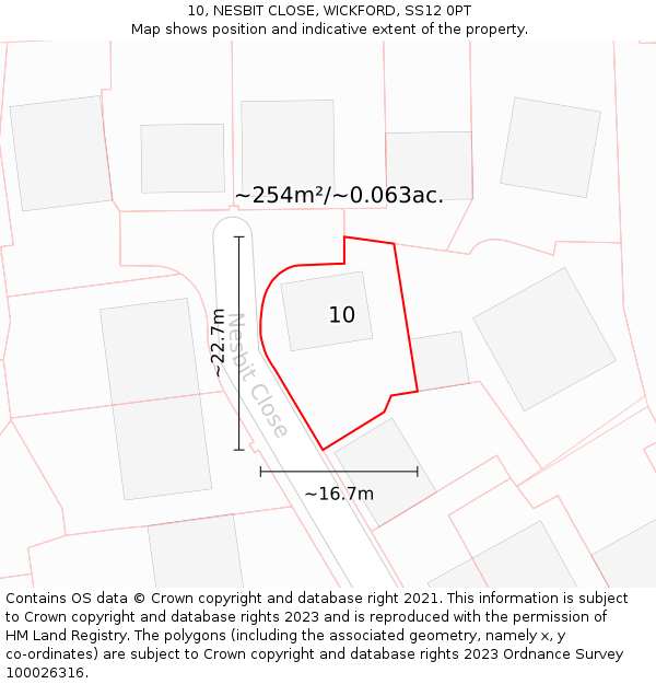 10, NESBIT CLOSE, WICKFORD, SS12 0PT: Plot and title map