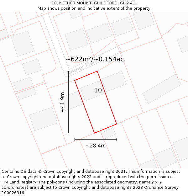 10, NETHER MOUNT, GUILDFORD, GU2 4LL: Plot and title map