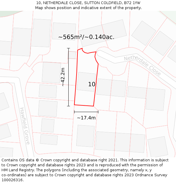 10, NETHERDALE CLOSE, SUTTON COLDFIELD, B72 1YW: Plot and title map