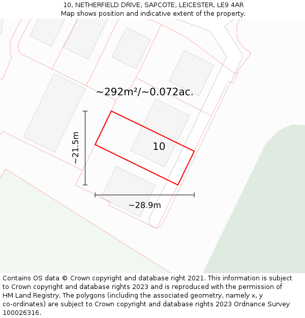 10, NETHERFIELD DRIVE, SAPCOTE, LEICESTER, LE9 4AR: Plot and title map