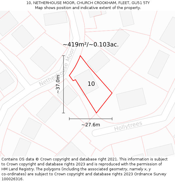 10, NETHERHOUSE MOOR, CHURCH CROOKHAM, FLEET, GU51 5TY: Plot and title map
