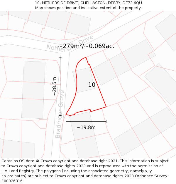 10, NETHERSIDE DRIVE, CHELLASTON, DERBY, DE73 6QU: Plot and title map