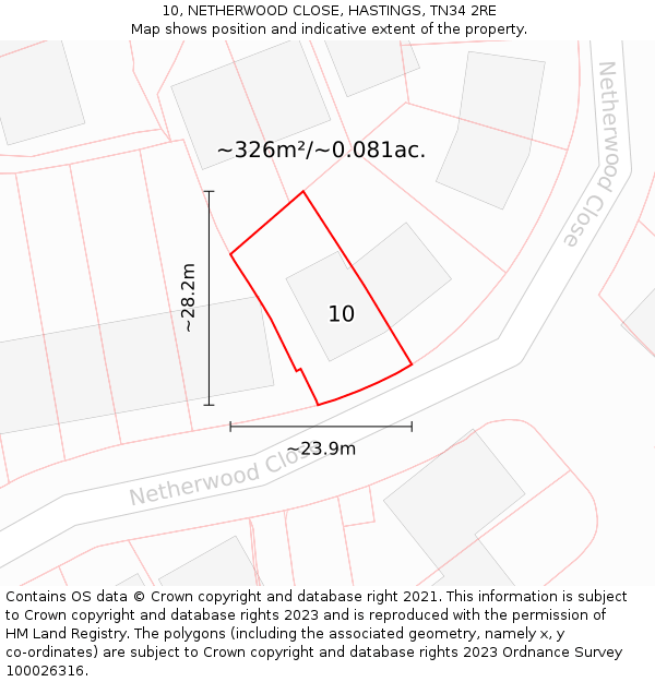 10, NETHERWOOD CLOSE, HASTINGS, TN34 2RE: Plot and title map