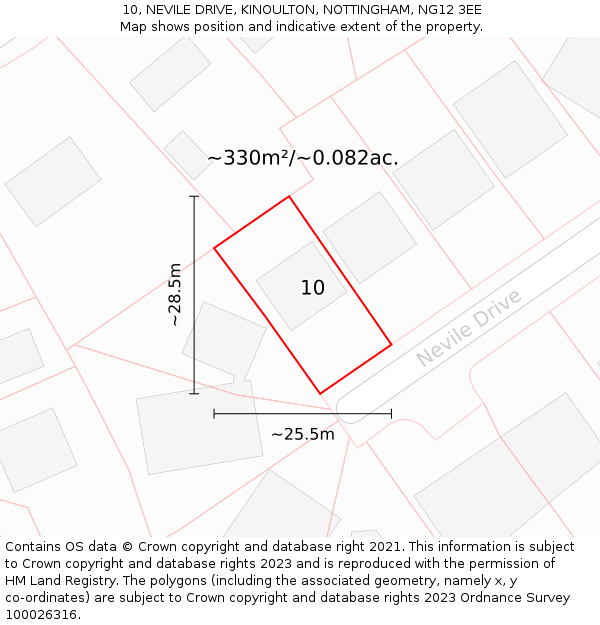 10, NEVILE DRIVE, KINOULTON, NOTTINGHAM, NG12 3EE: Plot and title map