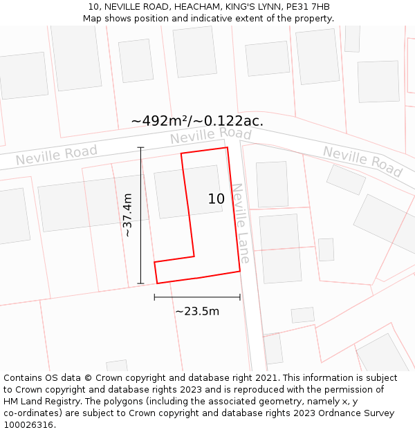 10, NEVILLE ROAD, HEACHAM, KING'S LYNN, PE31 7HB: Plot and title map