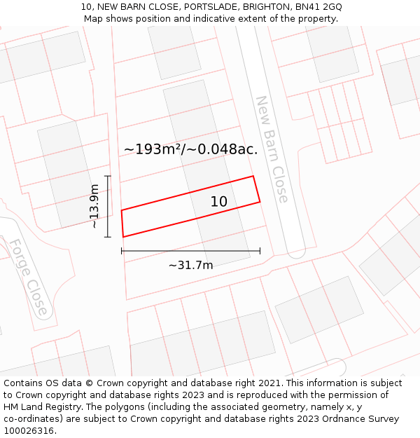 10, NEW BARN CLOSE, PORTSLADE, BRIGHTON, BN41 2GQ: Plot and title map