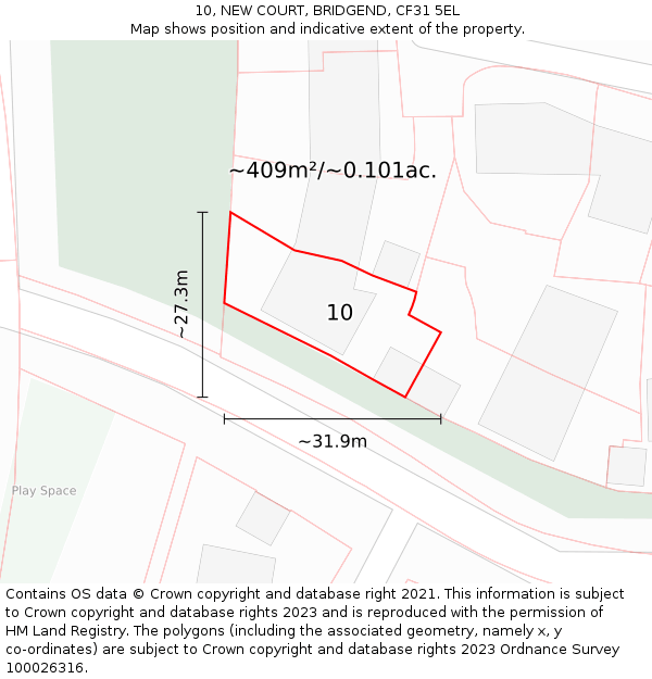 10, NEW COURT, BRIDGEND, CF31 5EL: Plot and title map