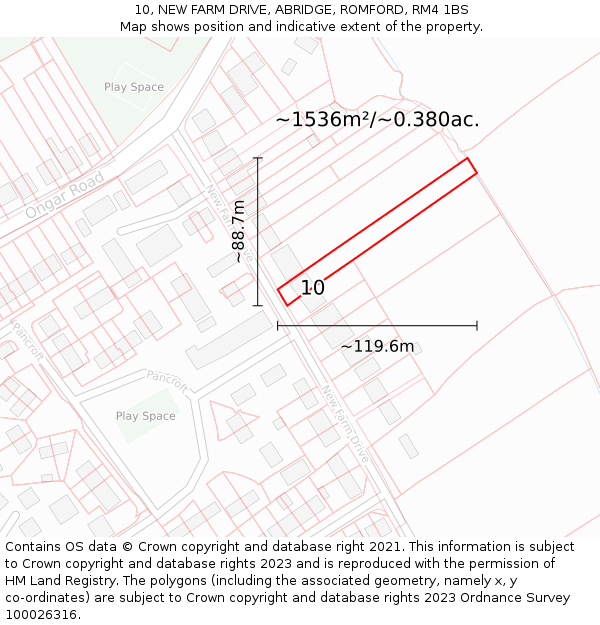10, NEW FARM DRIVE, ABRIDGE, ROMFORD, RM4 1BS: Plot and title map