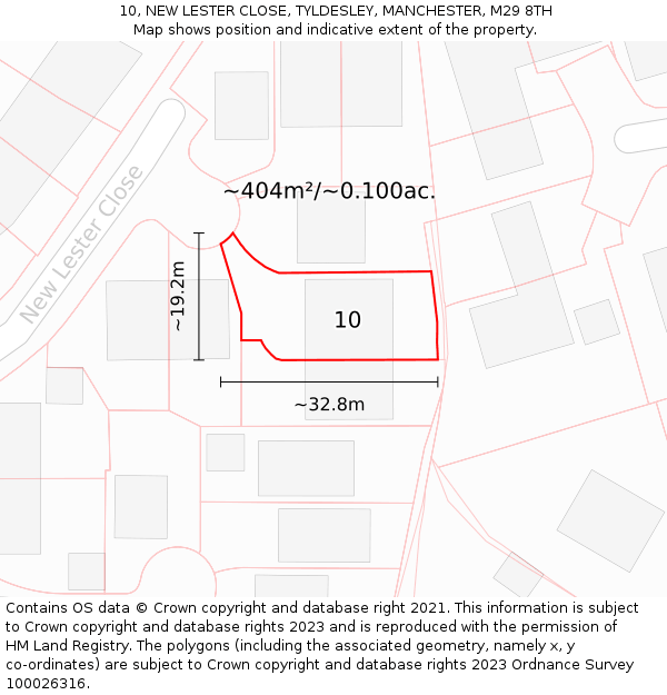 10, NEW LESTER CLOSE, TYLDESLEY, MANCHESTER, M29 8TH: Plot and title map