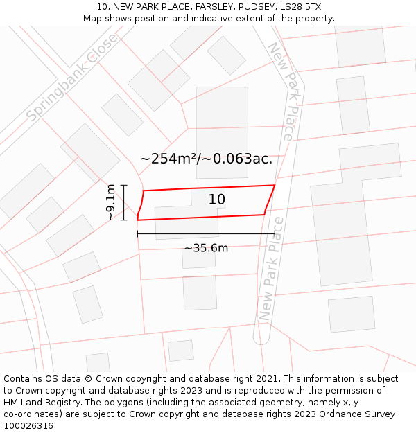10, NEW PARK PLACE, FARSLEY, PUDSEY, LS28 5TX: Plot and title map