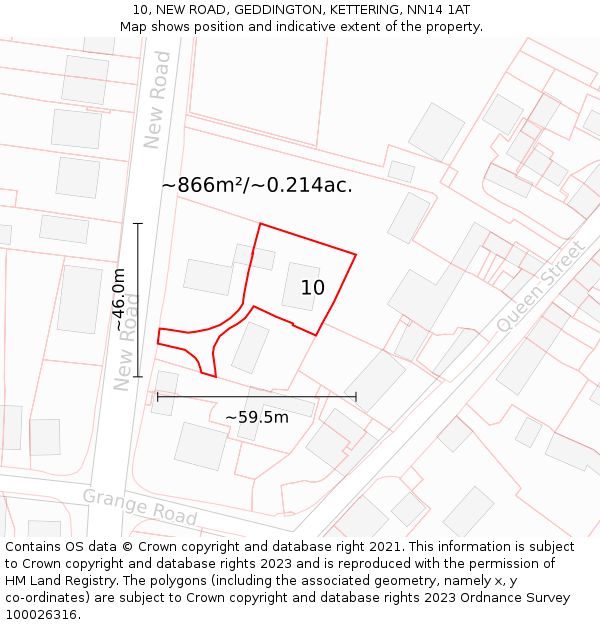 10, NEW ROAD, GEDDINGTON, KETTERING, NN14 1AT: Plot and title map