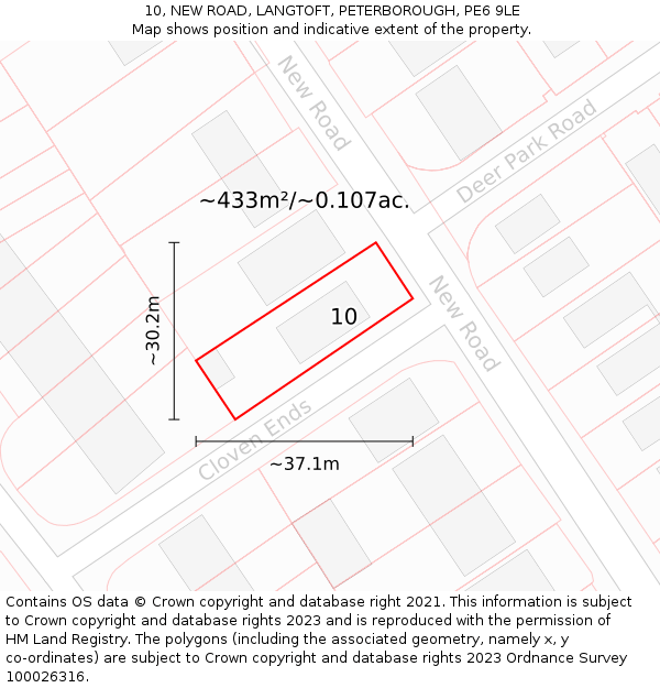 10, NEW ROAD, LANGTOFT, PETERBOROUGH, PE6 9LE: Plot and title map