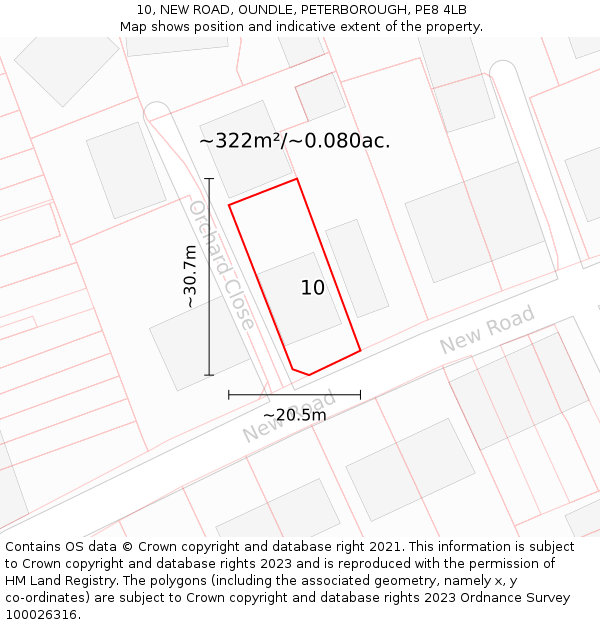 10, NEW ROAD, OUNDLE, PETERBOROUGH, PE8 4LB: Plot and title map