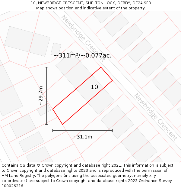 10, NEWBRIDGE CRESCENT, SHELTON LOCK, DERBY, DE24 9FR: Plot and title map