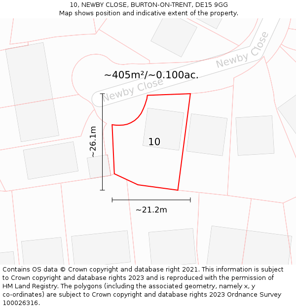 10, NEWBY CLOSE, BURTON-ON-TRENT, DE15 9GG: Plot and title map